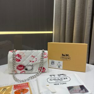 Coach Tabby Shoulder Bag Lip Print Chalk Nappa Leather Premium