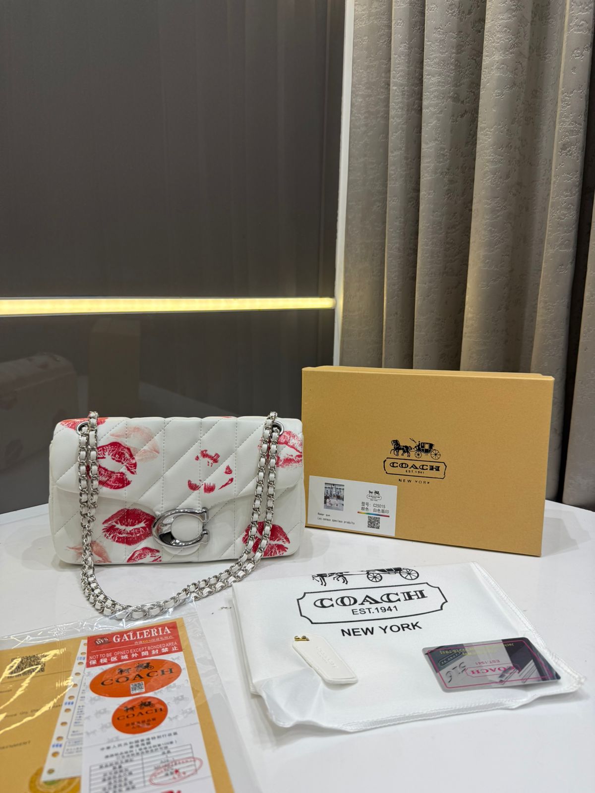 Coach Tabby Shoulder Bag Lip Print Chalk Nappa Leather Premium