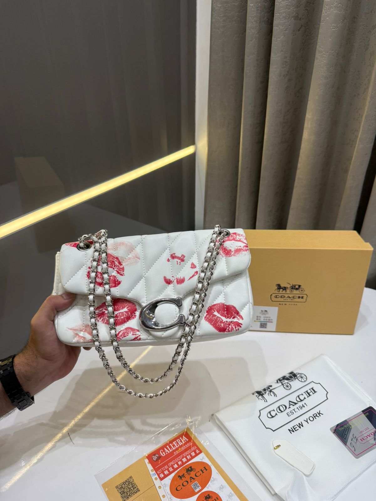 Coach Tabby Shoulder Bag Lip Print Chalk Nappa Leather Premium - Image 2